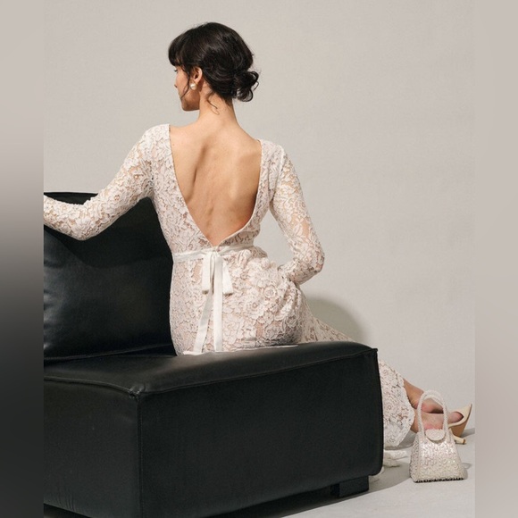 NWT RIHOAS The White Lace Long Sleeve Backless Maxi Dress Sz S - Picture 6 of 16